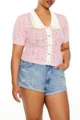 Plus Size Pointelle Sweater-Knit Shirt
