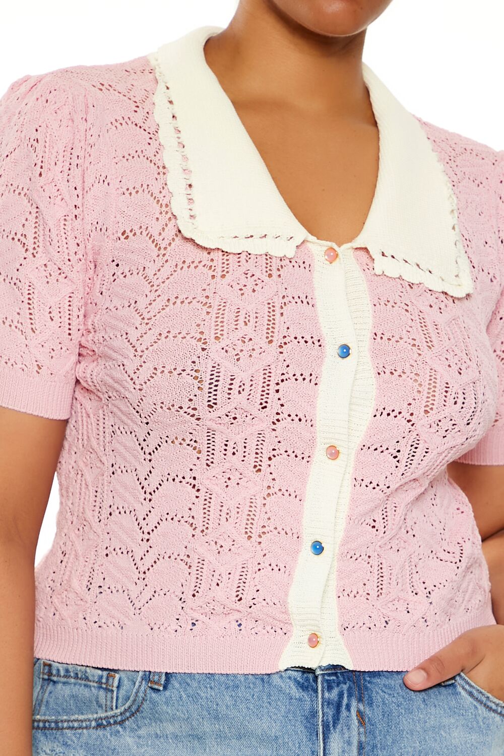 Plus Size Pointelle Sweater-Knit Shirt