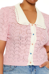 Plus Size Pointelle Sweater-Knit Shirt