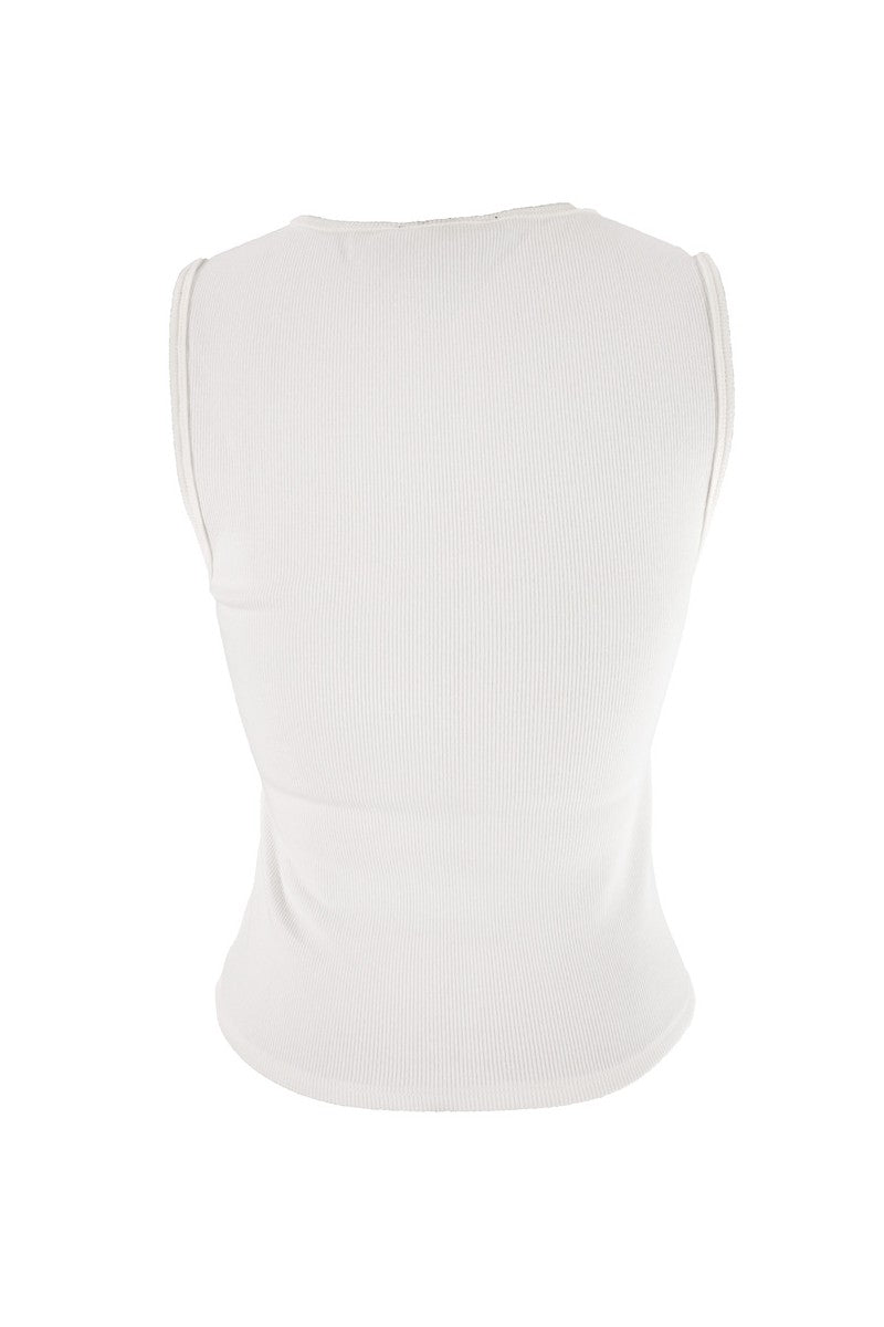 Sleeveless Lace-Up V-Neck Top