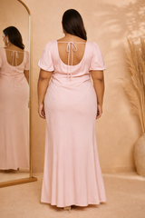 Plus Size Satin Puff-Sleeve Maxi Dress