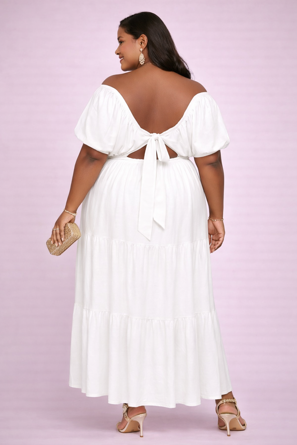 Plus Size Tiered Puff-Sleeve Maxi Dress