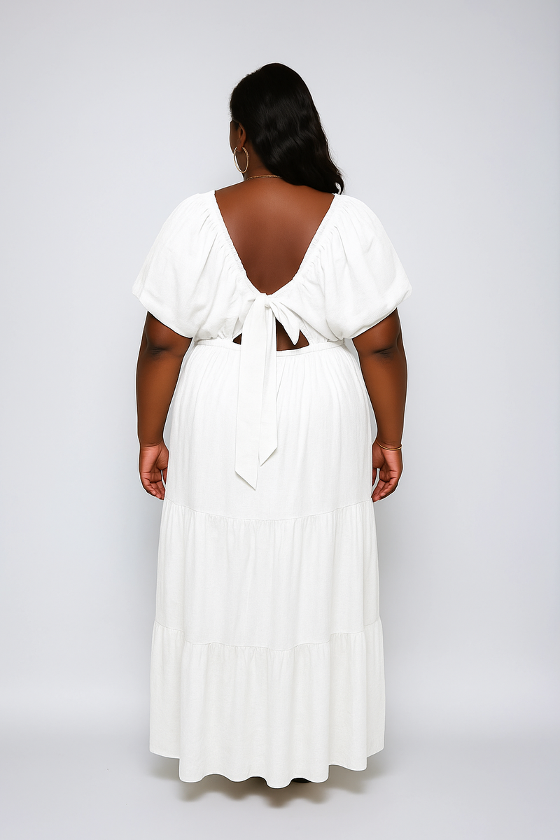 Plus Size Tiered Puff-Sleeve Maxi Dress