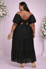 Plus Size Tiered Puff-Sleeve Maxi Dress