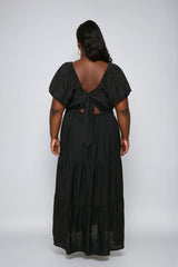 Plus Size Tiered Puff-Sleeve Maxi Dress