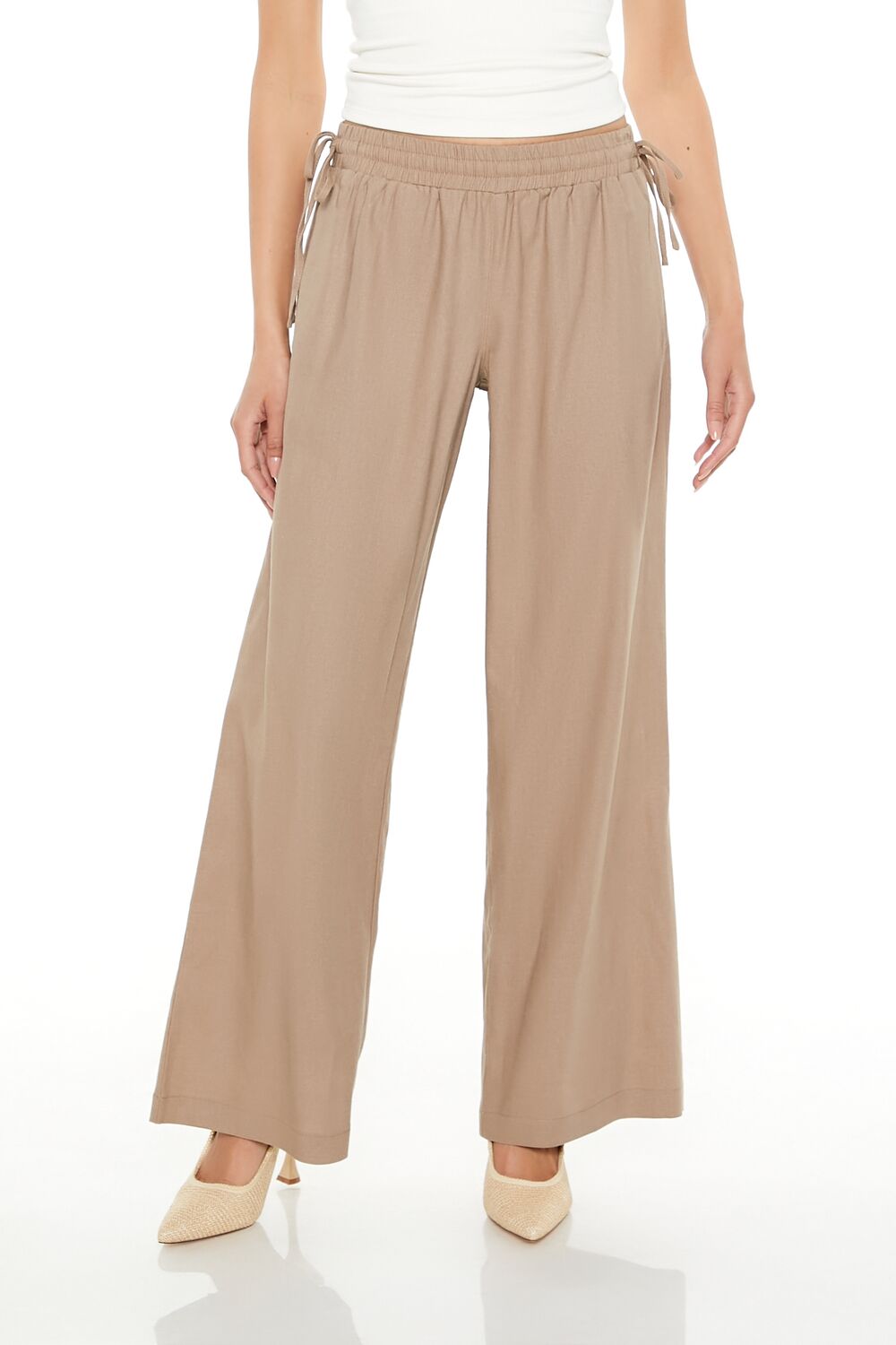 Shirred Tie-Waist Wide-Leg Pants
