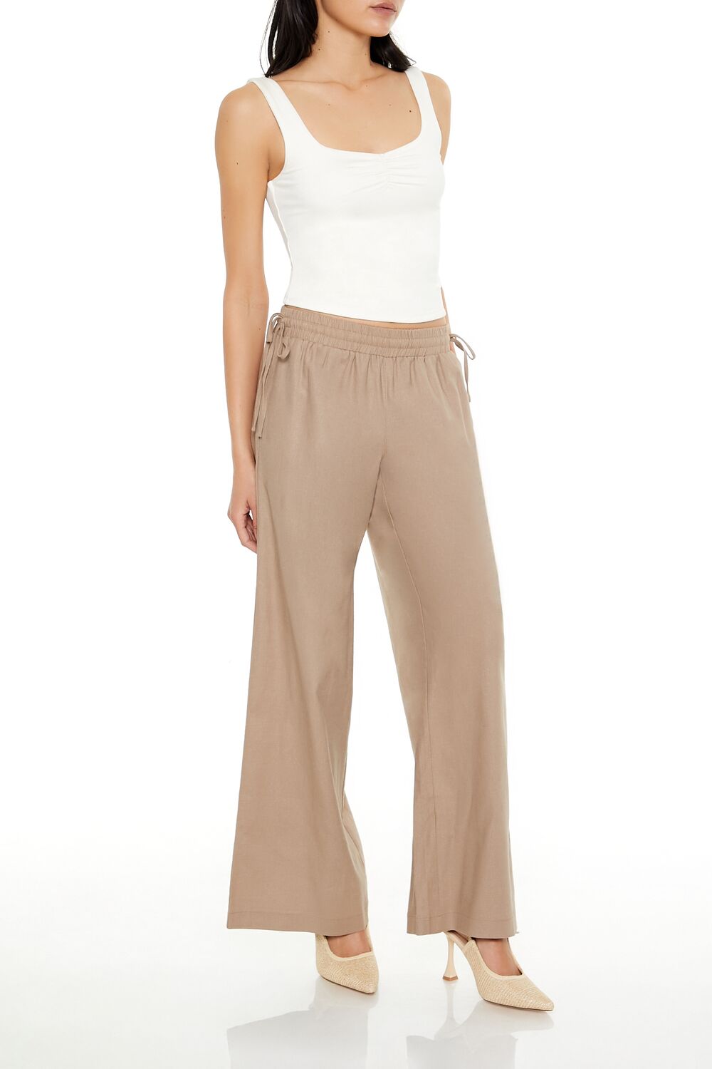 Shirred Tie-Waist Wide-Leg Pants