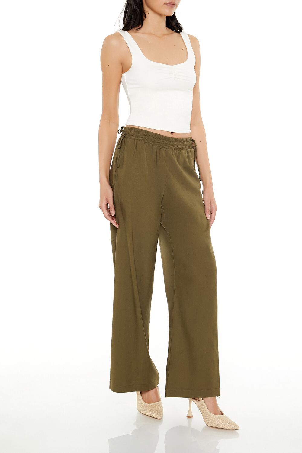 Shirred Tie-Waist Wide-Leg Pants