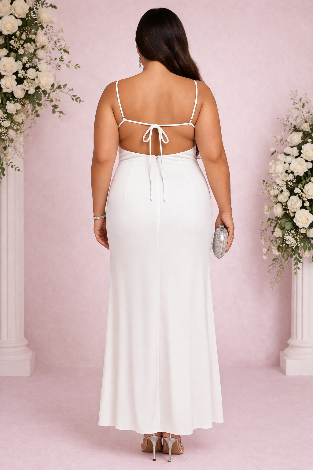 Plus Size Contrast-Trim Satin Cami Maxi Dress