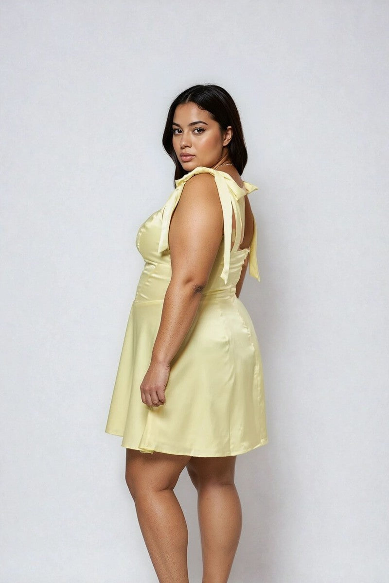 Plus Size Satin Bow-Strap Mini Dress