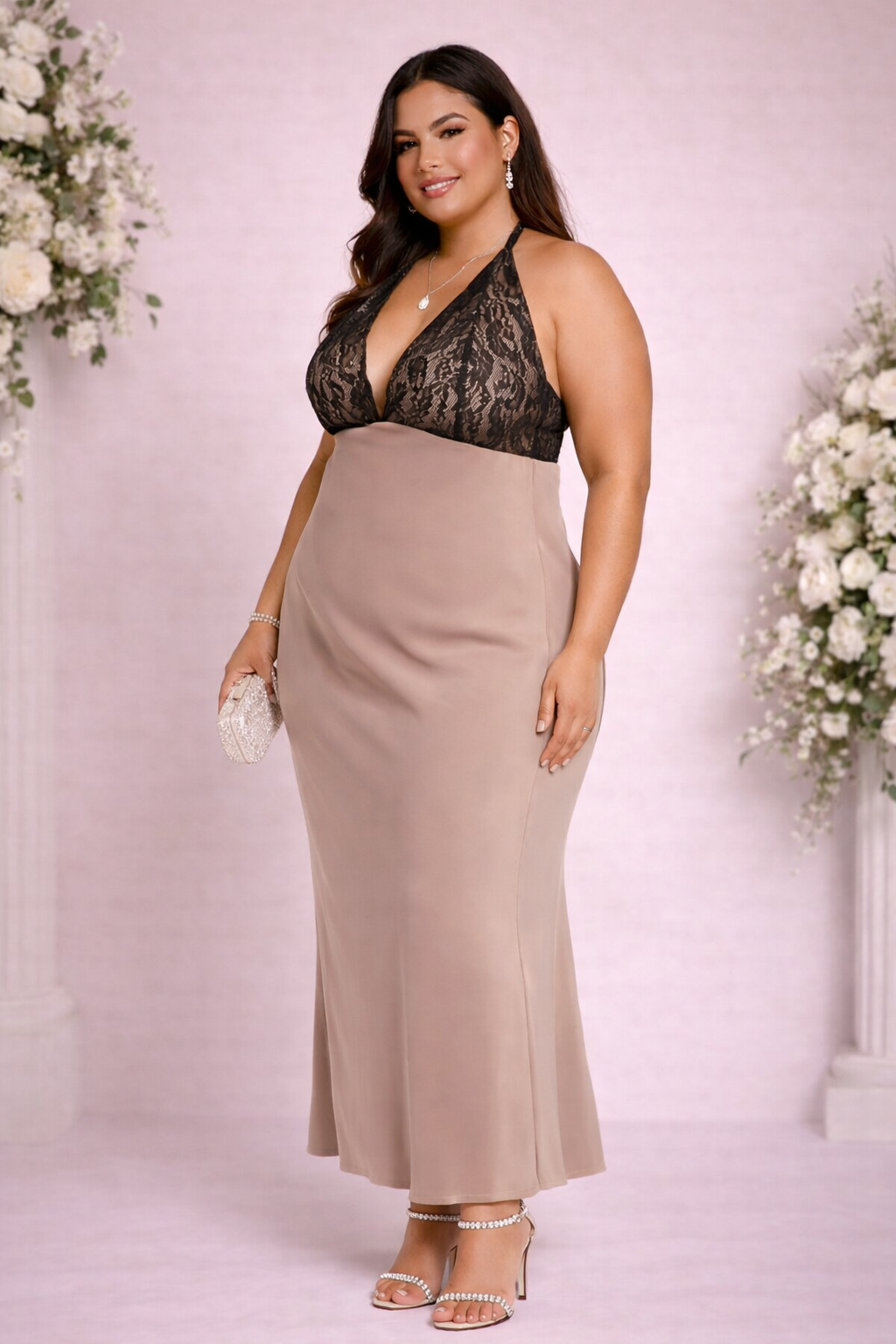 Plus Size Chiffon Halter Slip Maxi Dress