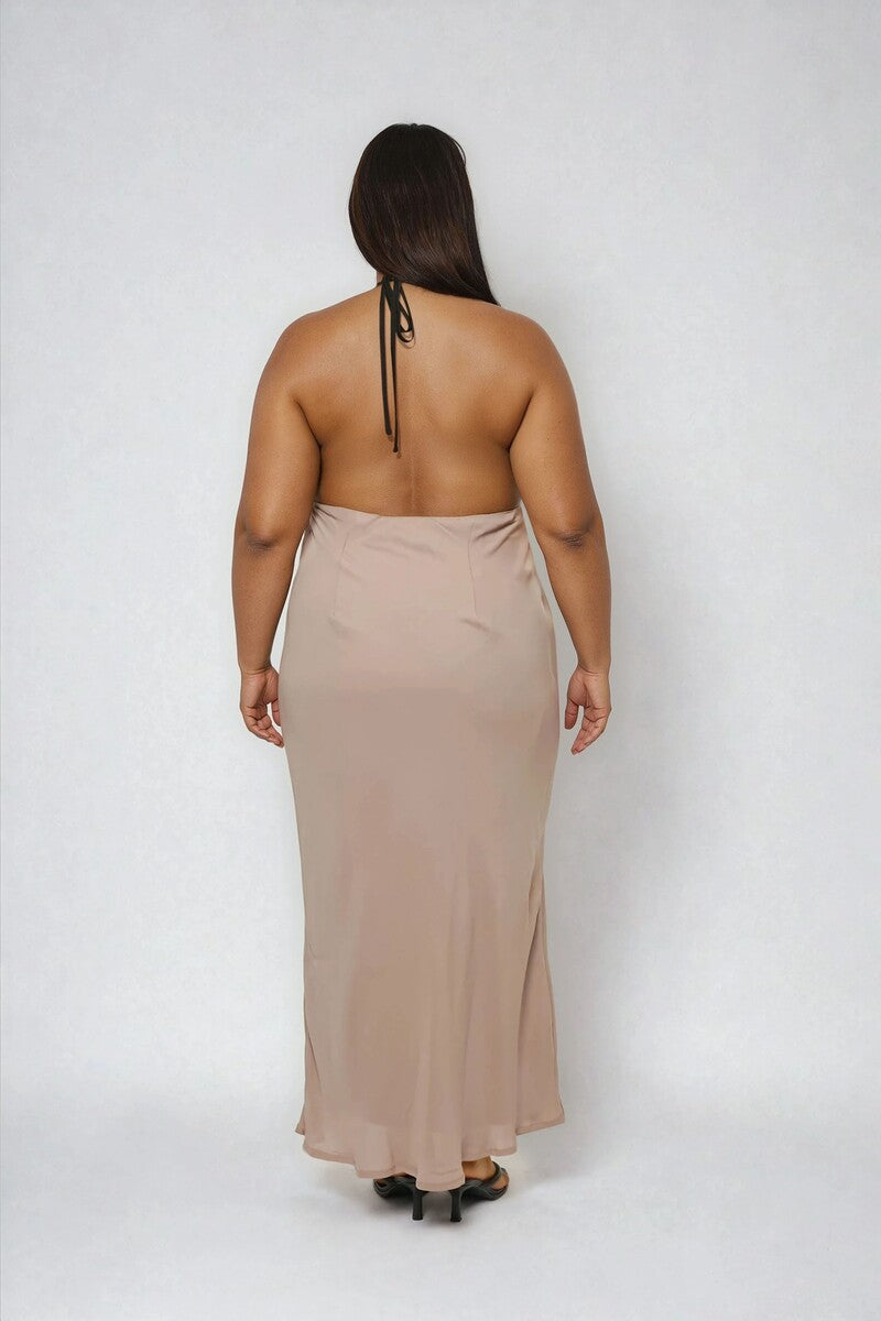 Plus Size Chiffon Halter Slip Maxi Dress