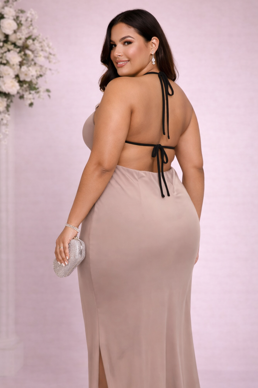 Plus Size Chiffon Halter Slip Maxi Dress