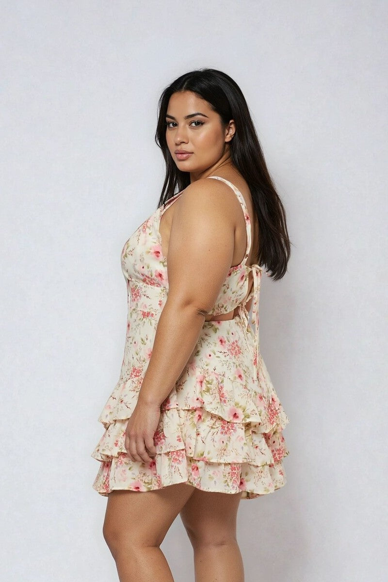 Plus Size Floral Ruffled Mini Dress