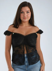 Plus Size Sheer Cap-Sleeve Lace-Trim Top