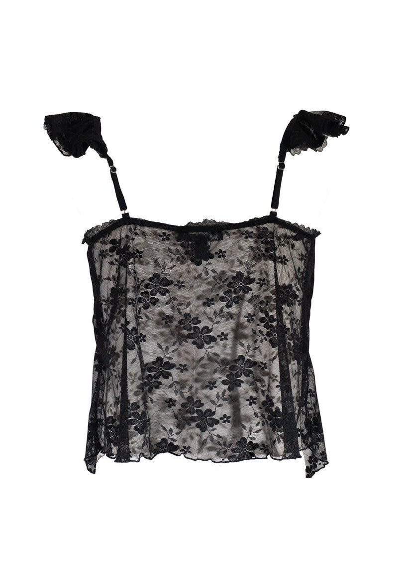 Plus Size Sheer Cap-Sleeve Lace-Trim Top