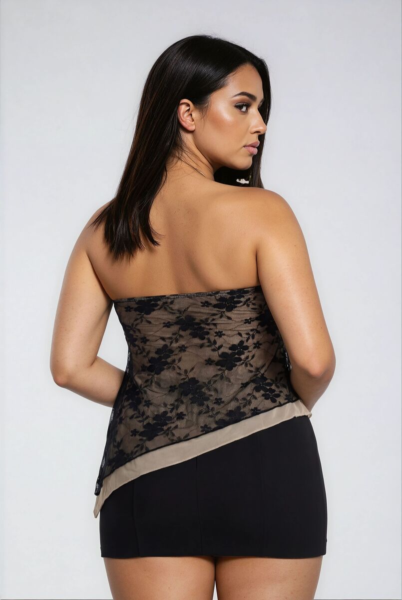 Plus Size Floral Lace Asymmetrical-Hem Tube Top