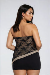 Plus Size Floral Lace Asymmetrical-Hem Tube Top