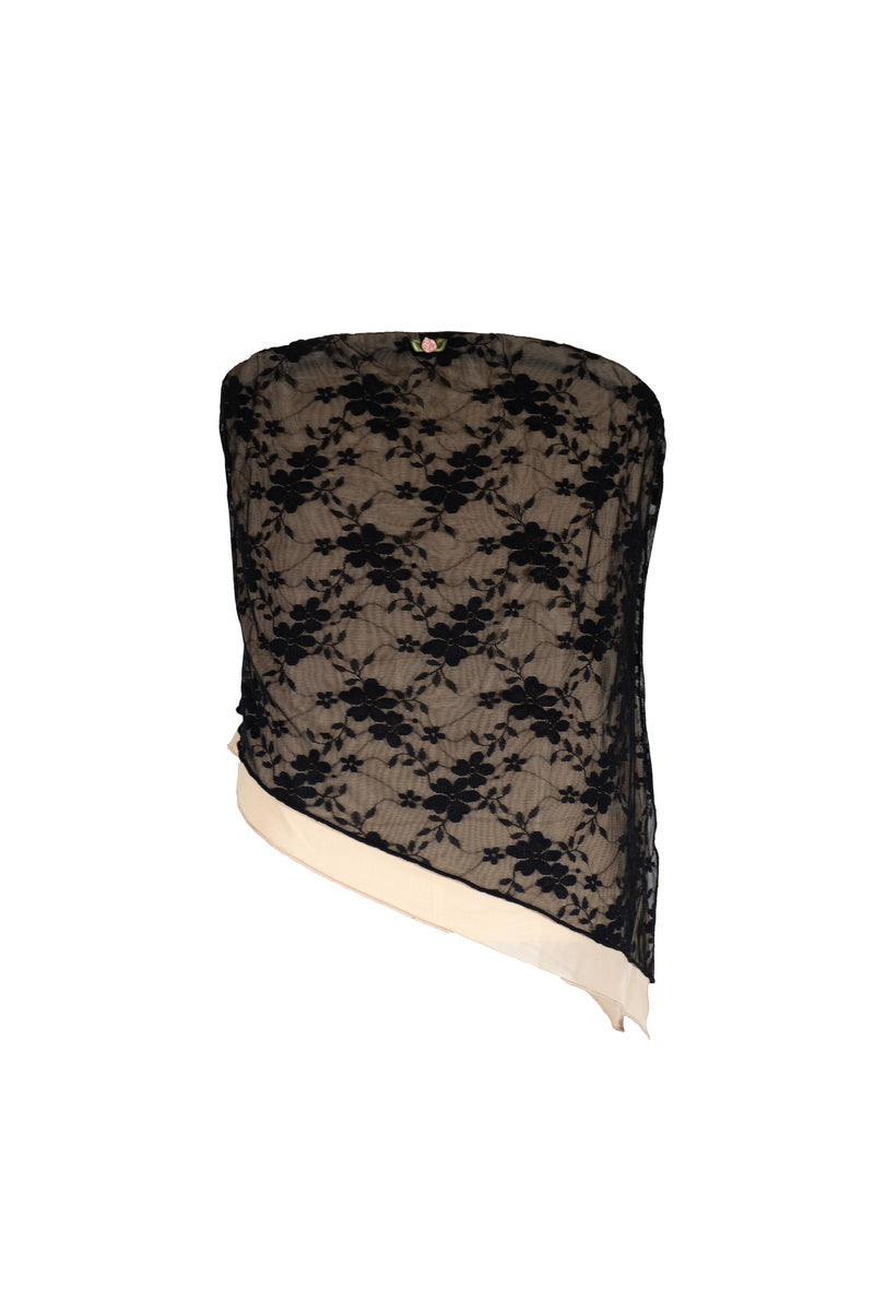 Plus Size Floral Lace Asymmetrical-Hem Tube Top
