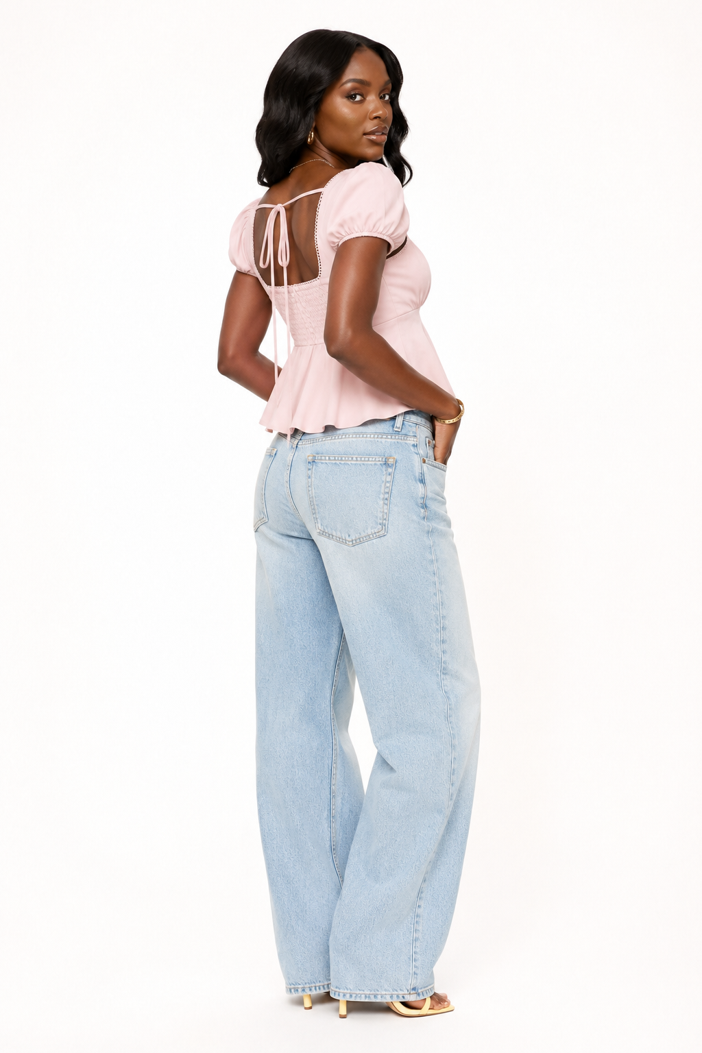 Satin Puff-Sleeve Peplum Crop Top