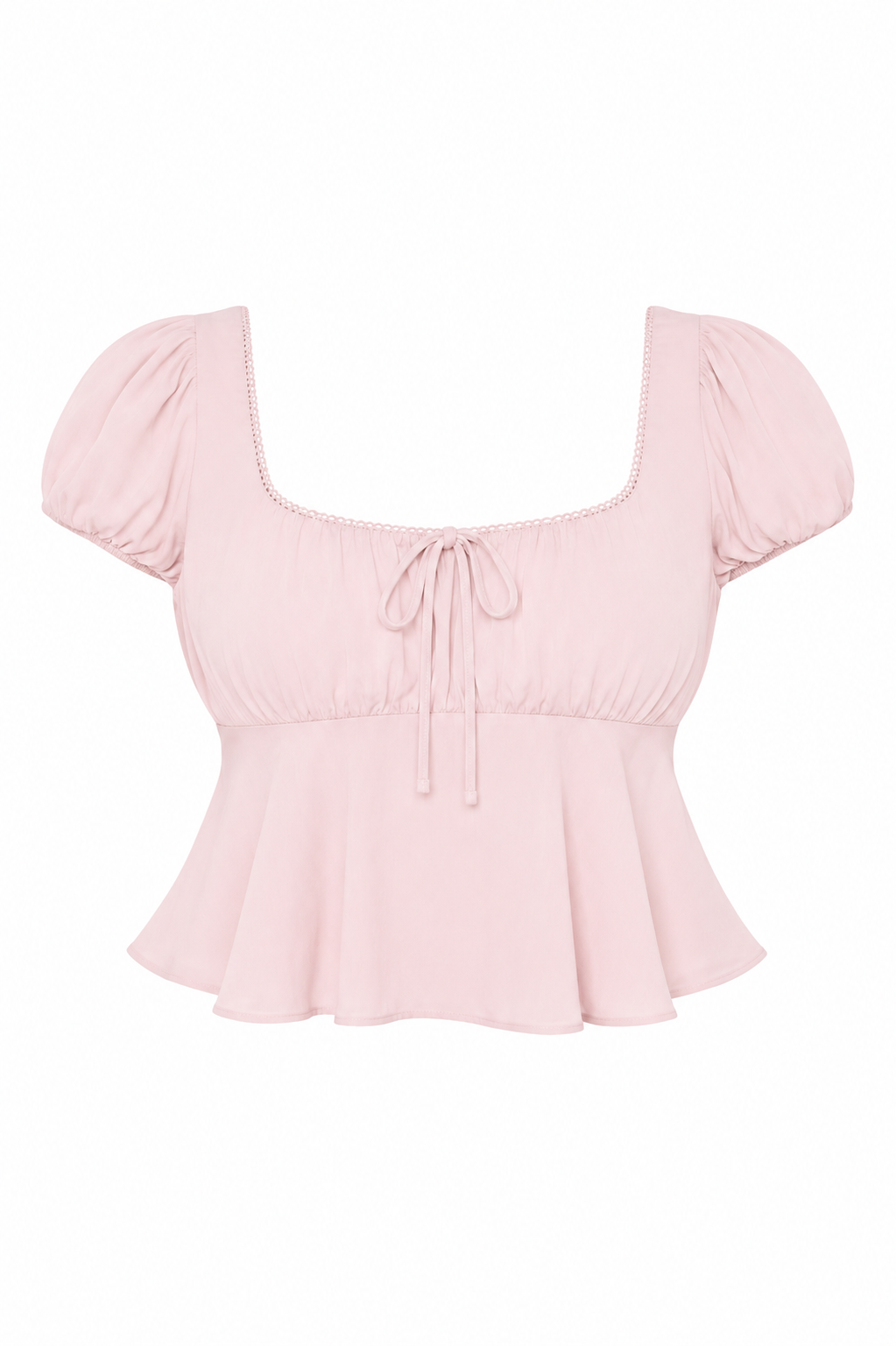 Satin Puff-Sleeve Peplum Crop Top