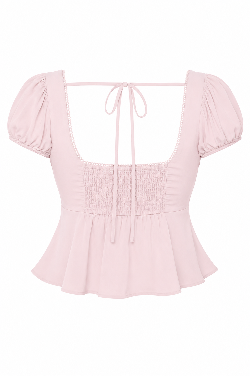 Satin Puff-Sleeve Peplum Crop Top