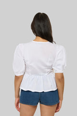 Poplin Tie-Front Peplum Top