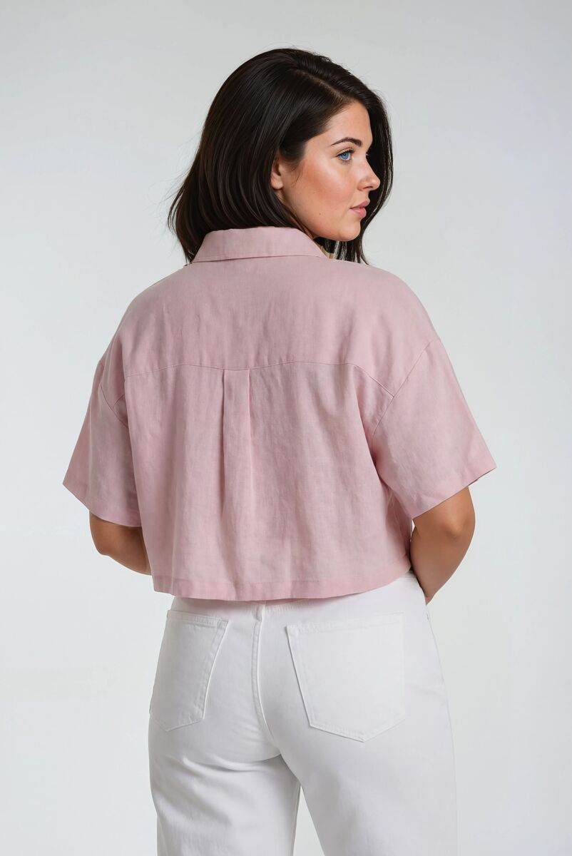 Plus Size Cropped Button-Front Shirt
