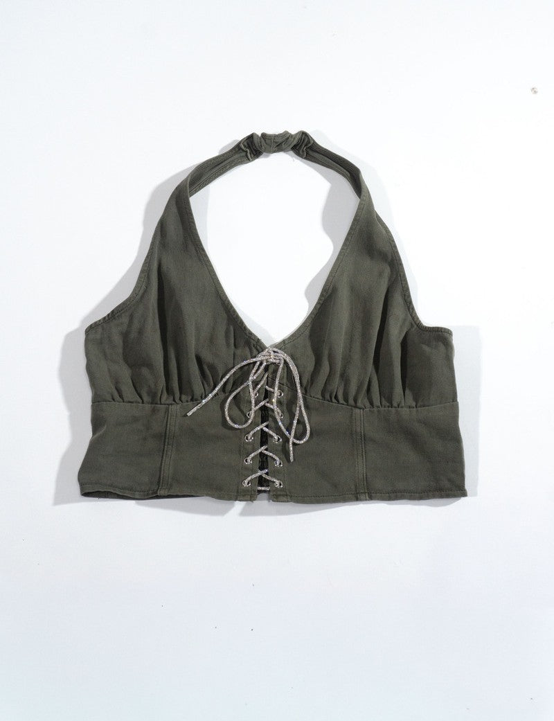 Plus Size Lace-Up Halter Top