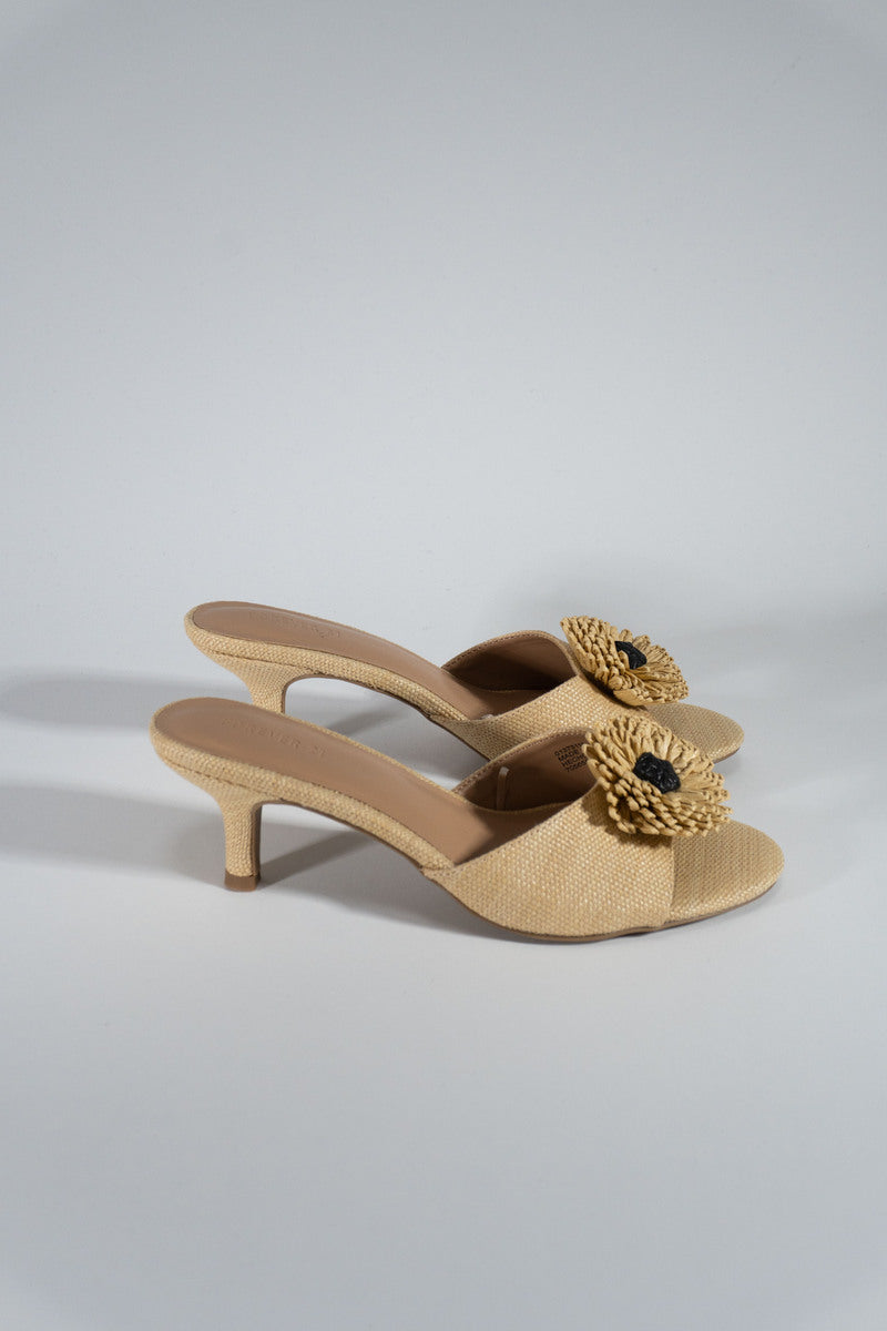Floral Raffia Kitten Heel Sandals
