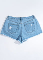 Plus Size Distressed Rhinestone-Fringe Denim Shorts