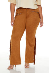 Plus Size Faux Suede Fringe Pants