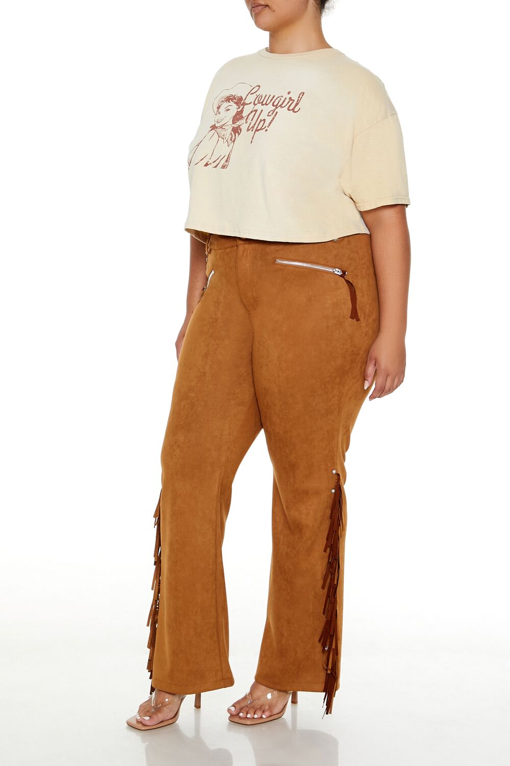 Plus Size Faux Suede Fringe Pants