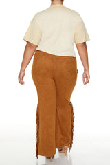Plus Size Faux Suede Fringe Pants