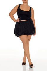 Plus Size Poplin Bubble-Hem Mini Skirt