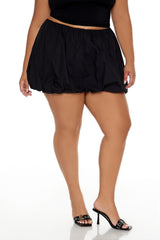 Plus Size Poplin Bubble-Hem Mini Skirt