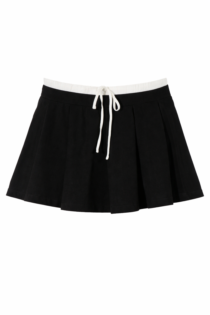 Plus Size Pleated Drawstring Mini Skort