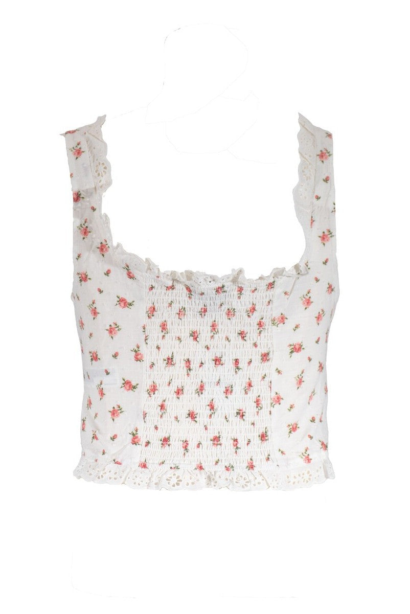 Plus Size Floral Tie-Front Lace Trim Top