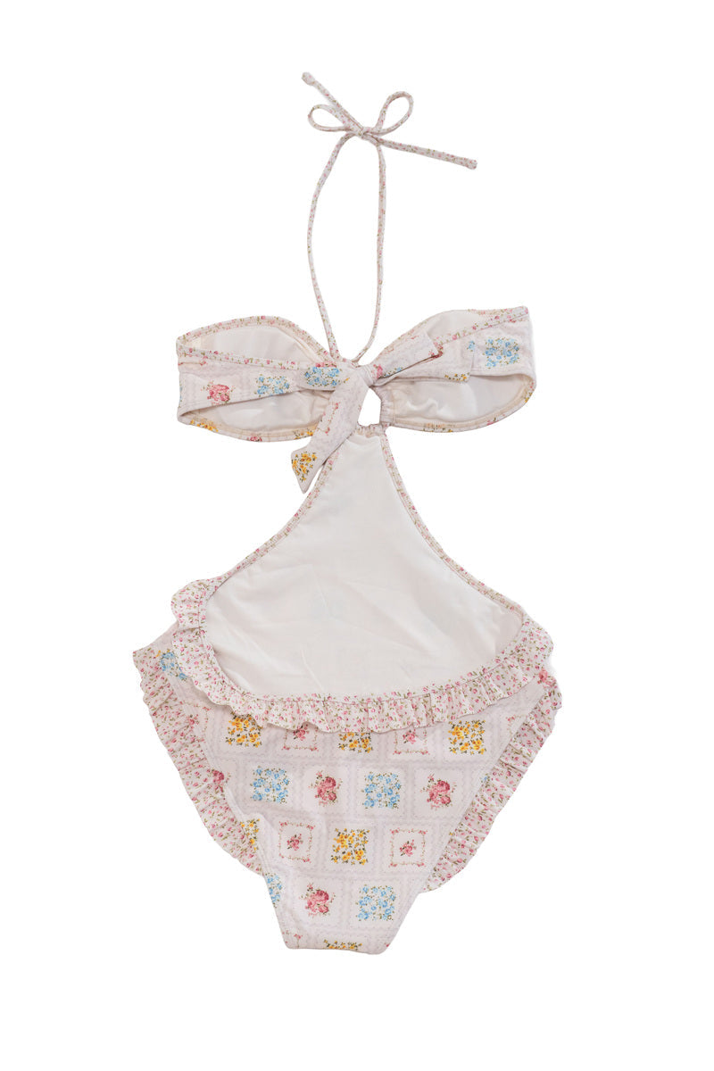 Floral Halter One-Piece Swimsuit