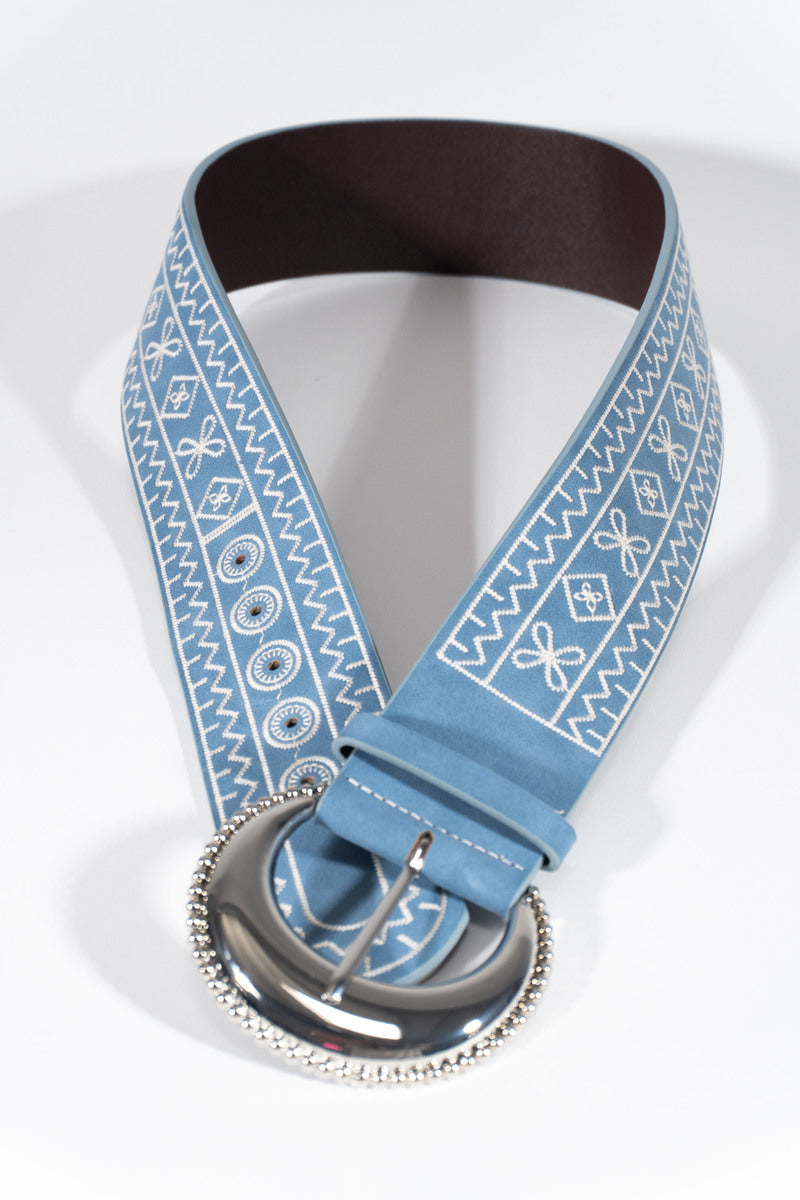 Embroidered Faux Leather Belt