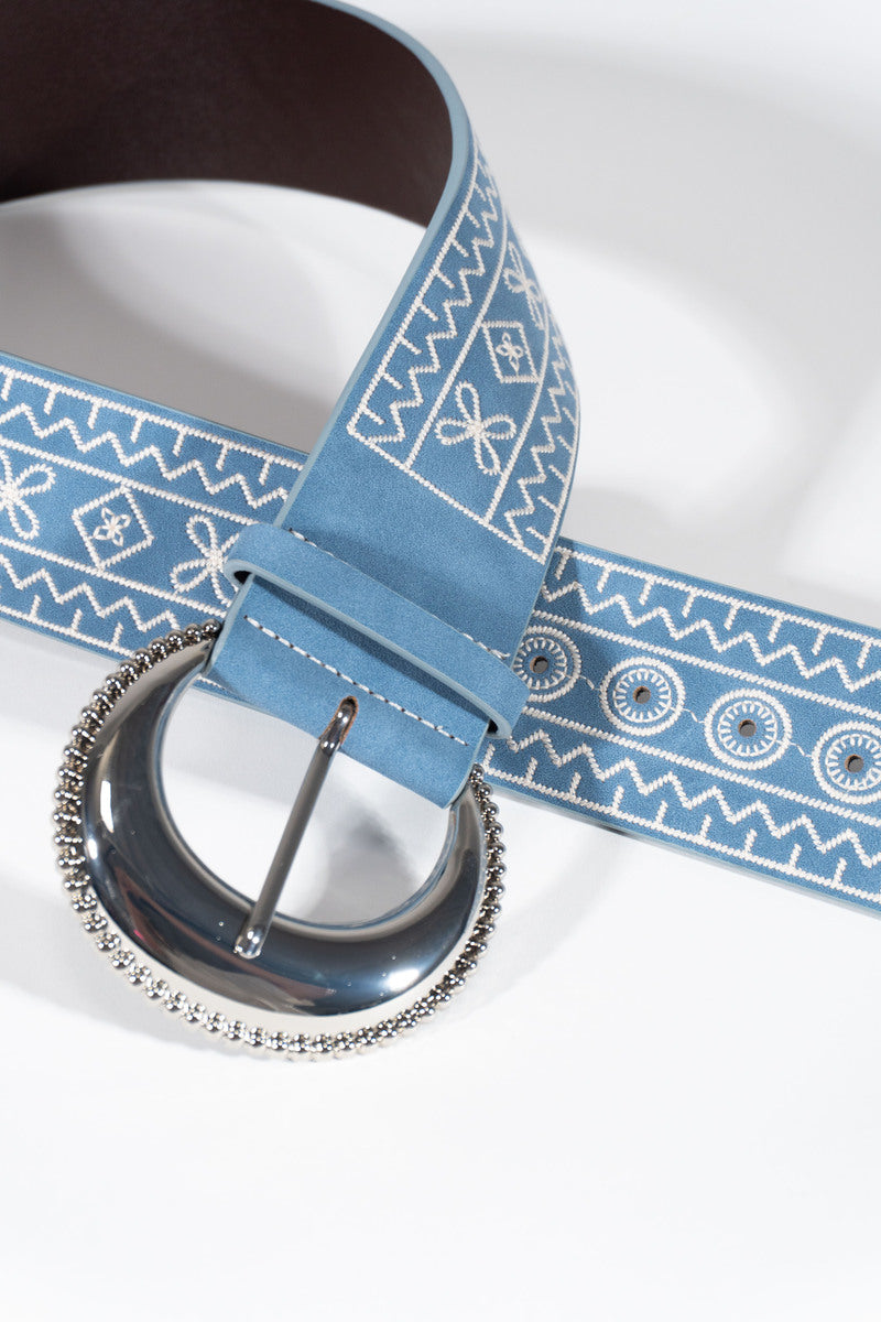 Embroidered Faux Leather Belt
