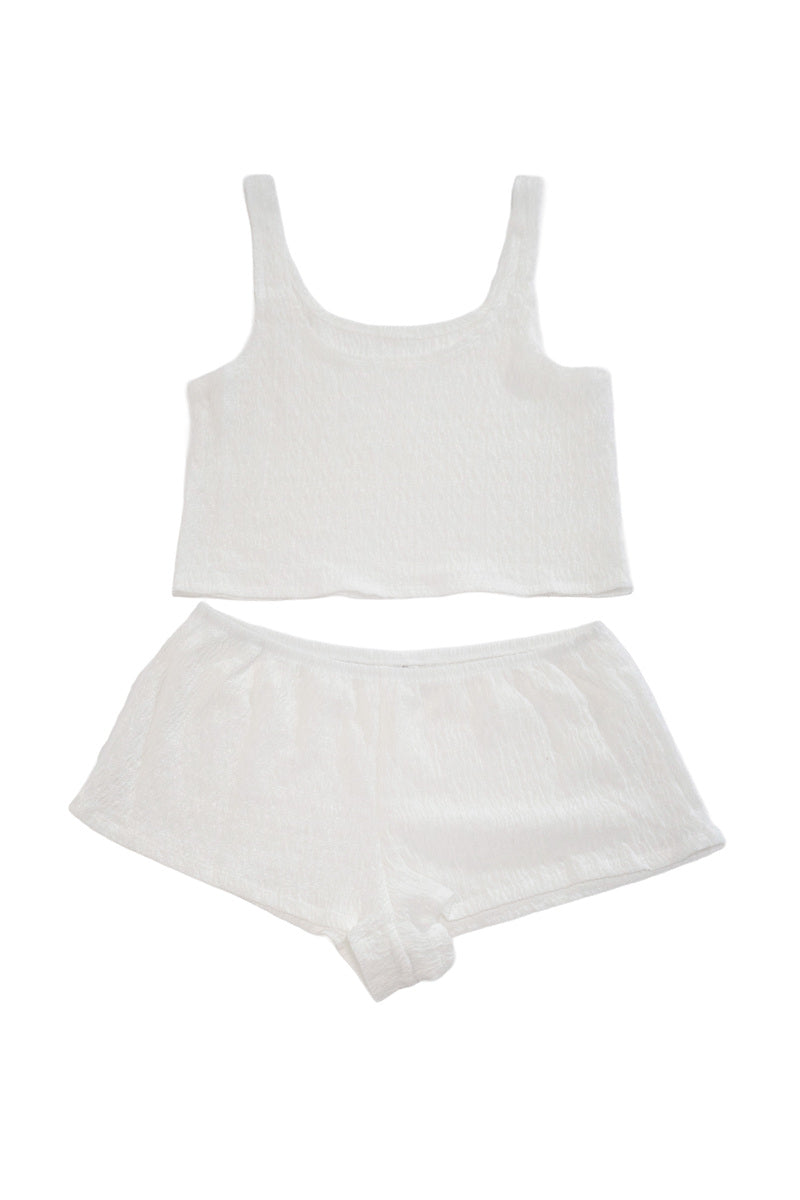 Textured Crop Top & Shorts Swim Cover-Up Set