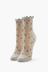 Sheer Mesh Floral Quarter Socks