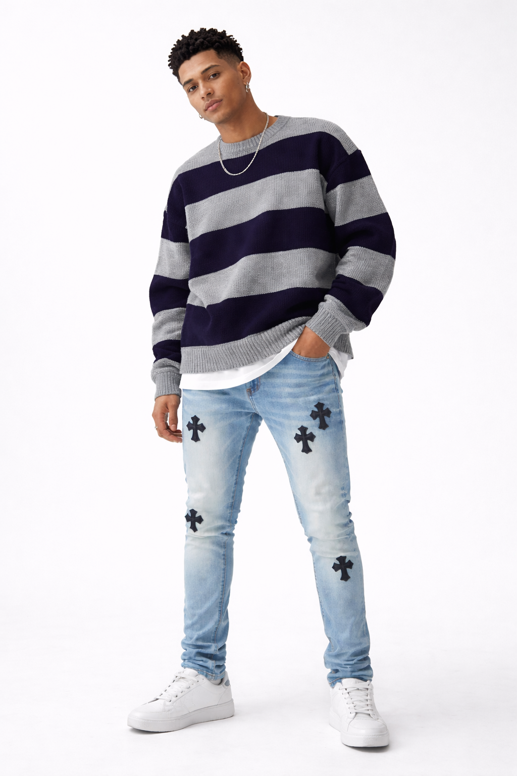Cross Embroidered Skinny Jeans