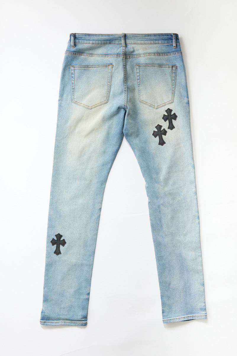 Cross Embroidered Skinny Jeans