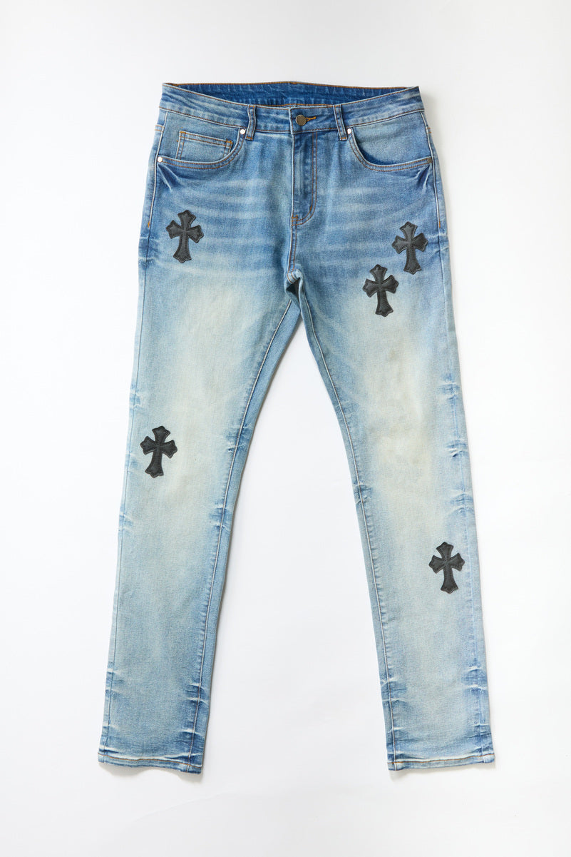 Cross Embroidered Skinny Jeans