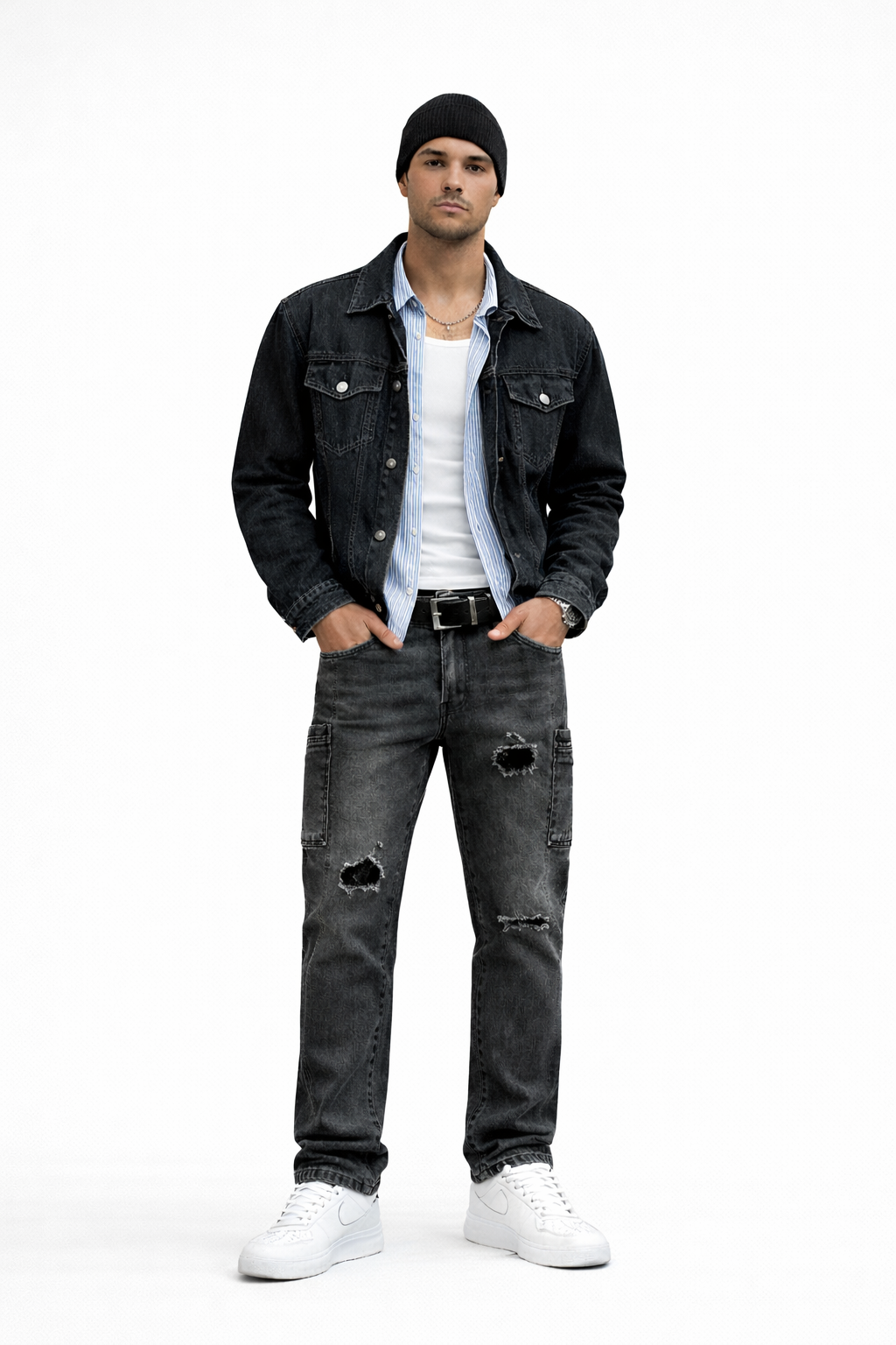 Distressed Straight Leg Jeans