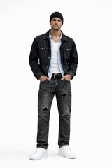 Distressed Straight Leg Jeans