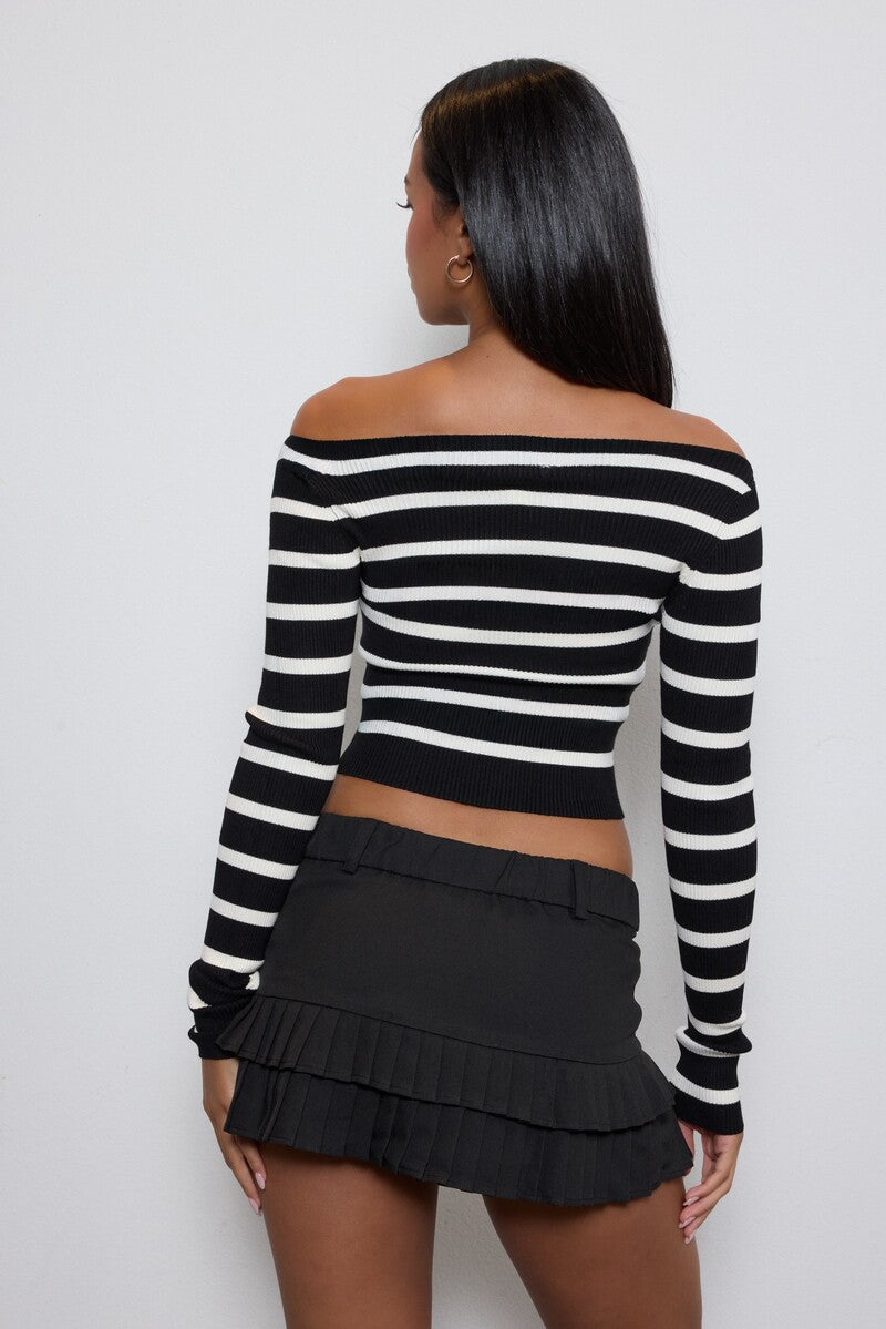 Striped Boatneck Cropped Sweater