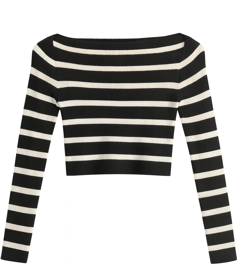 Striped Boatneck Cropped Sweater